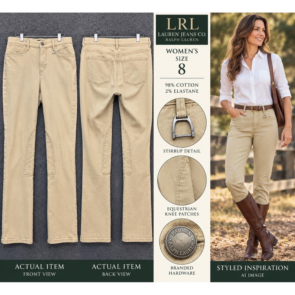Lauren Ralph Lauren Equestrian Riding Pants Women Knee Patch Tan 8 Preppy EUC
